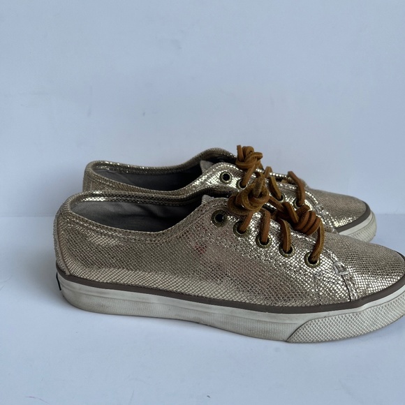 Sperry Crest Vibe Leather Reptile Gold Leather Barrel‎ Lace Cushioned Sneaker - Picture 4 of 11